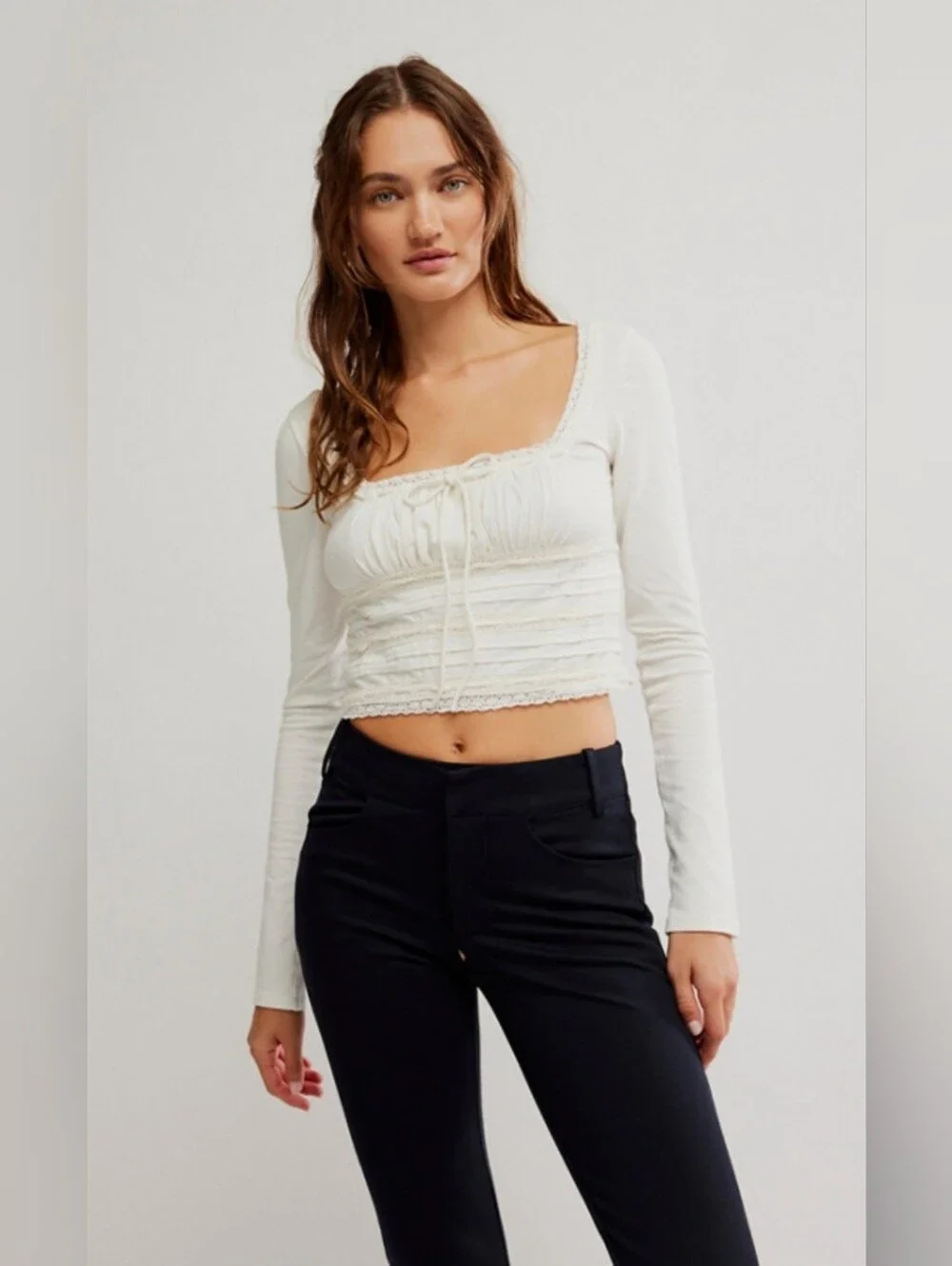 Free People Scarlet Smocked Long Sleeve Top-Cream